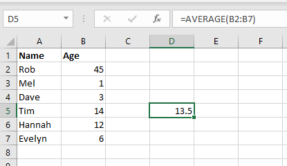 excel average function