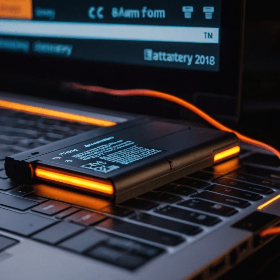 a laptop battery on top of the keyboard