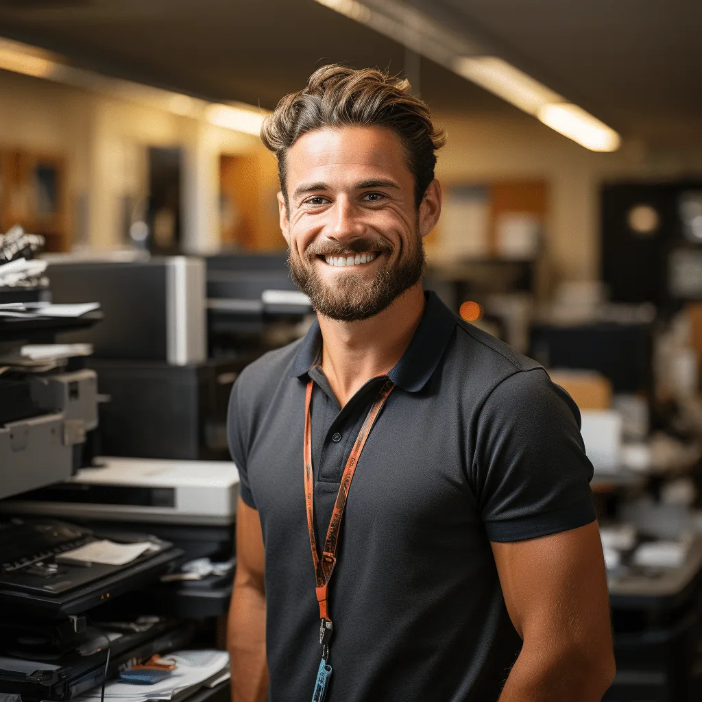 a computer technician standing with a friendly smile on his face