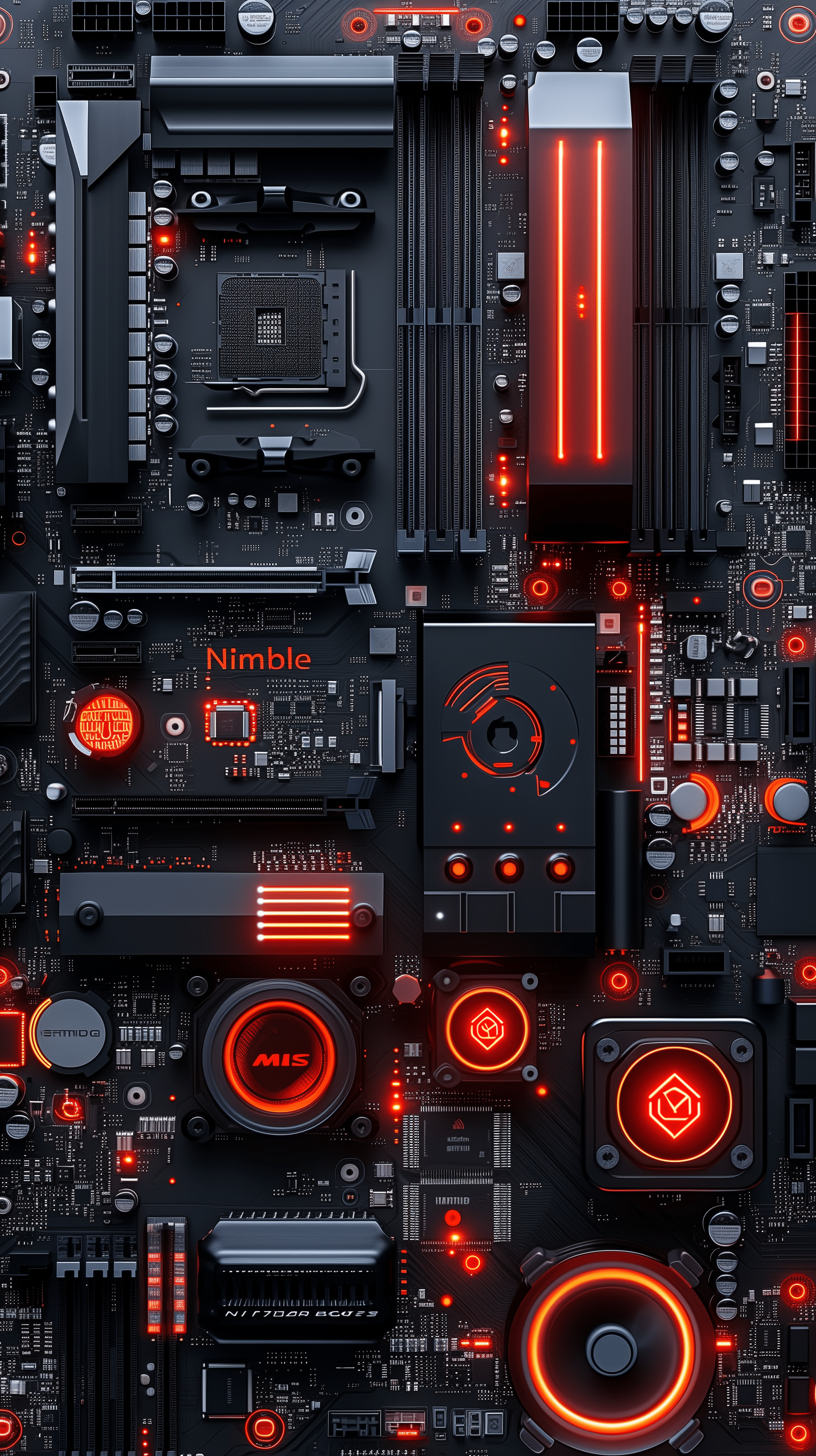 An infographic-style image showcasing the range of hardware repair services offered by Nimble Nerds. Include icons for power supplies, graphics cards, RAM, motherboards, and cooling systems.